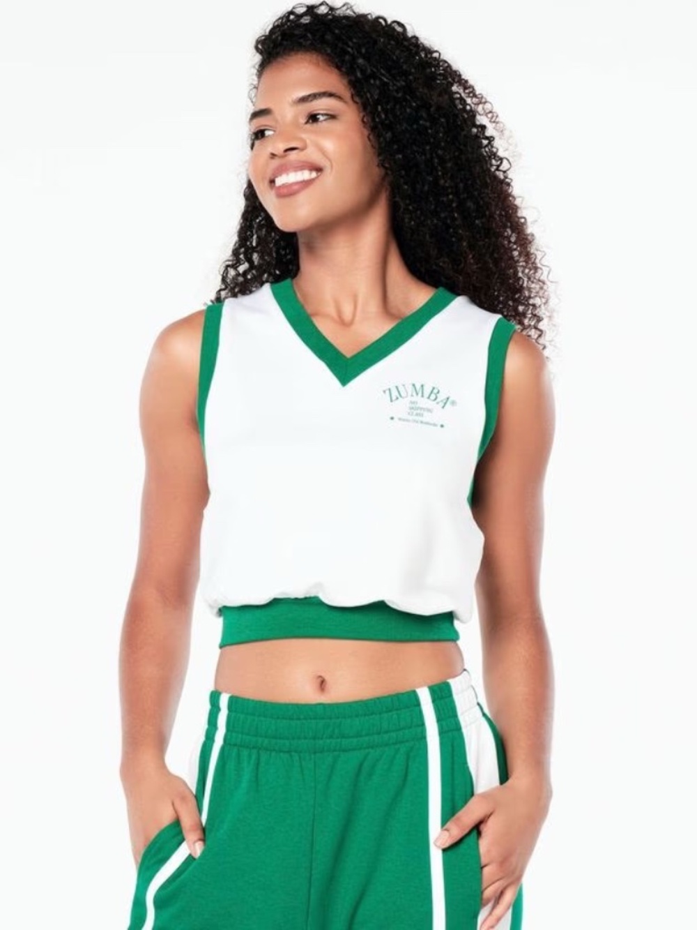 NWT Zumba Prep Crop Sweatshirt Vest (White & Green) - Size S